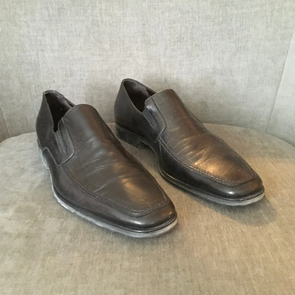 Bruno Magli Raging Black Leather Slip‎ On Square Toe Loafers Size 15